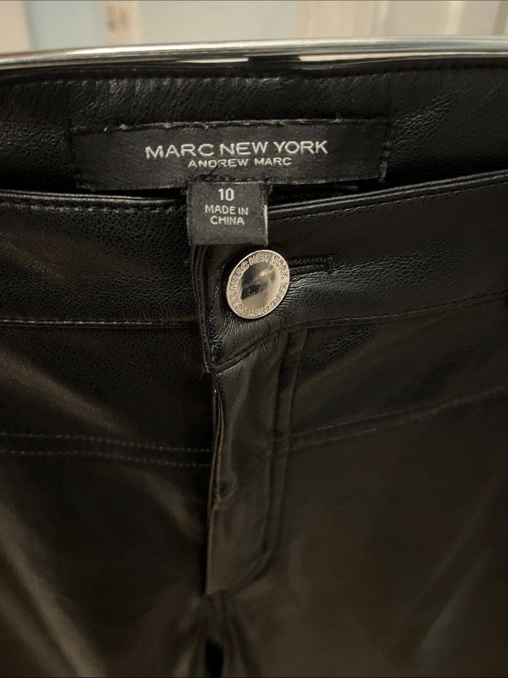 Marc New York Black Faux Leather Pants with Branded Button